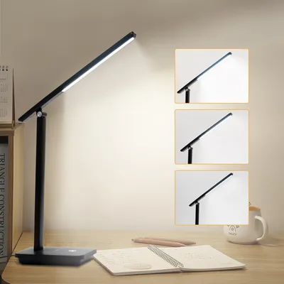 Produktbild von LQWELL® LED Schreibtischlampe Abnehmbare Studienlampe, 3 Helligkeitsstufen Dimmbare Tischleuchte für Heimbüro, 0° bis 180° Drehung, 6500K(Schwarz)