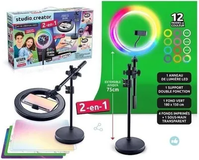 Immagine prodotto di Video Studio, 2 in 1 con luce anulare a LED, multicolore, treppiede regolabile, sfondo verde XL