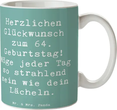 Produktbild von Mr. & Mrs. Panda Pott Spruch 64. Geburtstag - Meeresbrise - Geschenk, Geburtstagspersonalisiert, schöne tasse, Freude, Geburtstagsüberraschung, haferl, Kaffeebecher