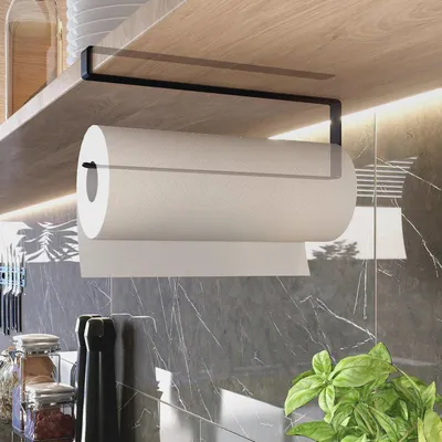 Produktbild von Küchenrollenhalter ohne Bohren | Hochwertiger Küchenrollen Halter | Küchen Organizer | Ideal als ZEWA Rollenhalter | Küchenpapierhalter | Kein Kleben | Küchenrollenhalter schwarz
