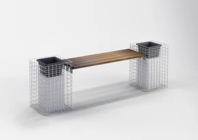 Produktbild von Gartenbank mit 2 Blumensäulen - Cumaru-Holz, 200 cm Länge x 62 cm Höhe x 37 cm Tiefe, feuerverzinkt, MW 5 x 5 cm
