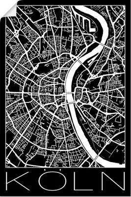 Produktbild von ARTland Poster Retro Karte Köln Deutschland Schwarz Größe: 40x60 cm