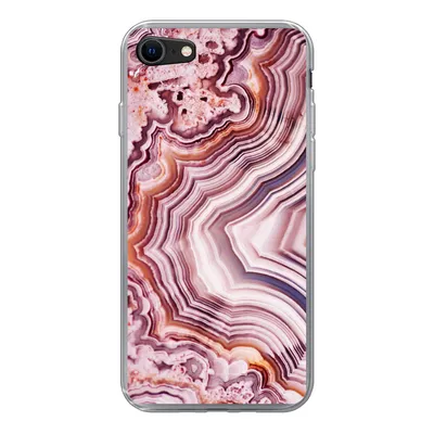 Produktbild von MuchoWow® Handyhülle Schutzhülle Hülle für iPhone SE 2020 Naturstein - Rosa - Luxus Silikon Softcase Handy Hülle - Kartenbesitzer