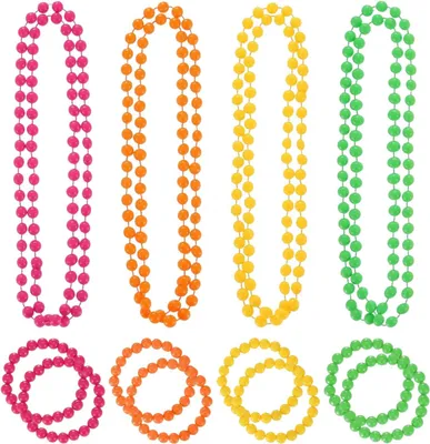 Imagen del producto de Accesorios para fiesta neón, set de 12 piezas, cuentas de colores, estilo retro de los años 80, ideales para fiestas temáticas