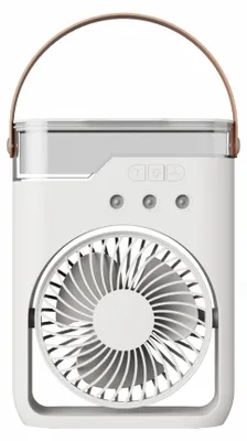 Produktbild von Akku Tischventilator mit Sprühnebel, Mini Ventilator mit LED Licht, 5 Geschwindigkeiten, leise Kühlung für Camping, Outdoor und Zuhause