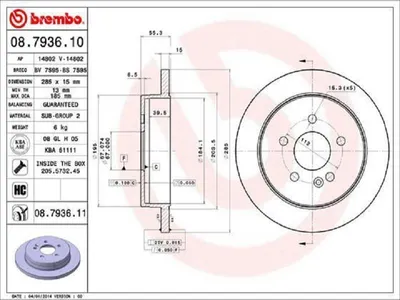 Produktbild von BREMBO Bremsscheiben (2 Stück) Hinterachse 08.7936.11