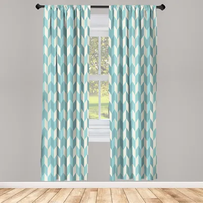 Produktbild von ABAKUHAUS Geometrisch Vorhänge 2 Panel Set für Wohnzimmer Schlafzimmer Dekor, Kontrast-Effekt Zickzacke in Pastell-Farben Moderne Grafik, 150 cm x 175 cm, Hellblau Eierschalenfarben