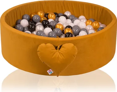 Produktbild von H&F Heimtextilien Bällepool | Bällepool Für Babys Kinder 98x30cm | Farbe: Gold Velvet | 200 Stück ∅ 7cm Gold Bälle für Bällebad
