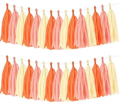 Quasten-Girlande Orange Beige, 30 Stück, Papier, 35 cm