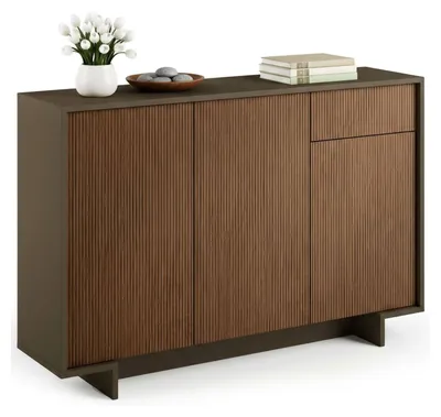 Produktbild von Sideboard Aneto, Wohnzimmer-Sideboard, Wohnzimmer-Buffet mit 3 Türen und 1 Schublade, 100 % Italy, 134 x 35 x 87 cm, Braun und Walnuss