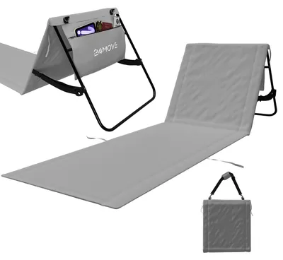 Produktbild von 24MOVE® Strandmatte 1er Set klappbar mit Rückenlehne, Strandliege mit Gurt, tragbar für Strand und Garten, Liegematte grau