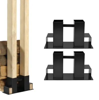 Produktbild von Holzstapelhilfe 2 Stk. Halterung 34 x 10 cm lackierter Stahl schwarz Holzstapelhalter