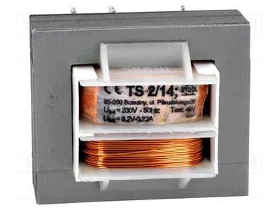 Image de 1 transformateur : alimentation 2 VA, 0,22 A, 230 VAC, 8,2 V. Sortie : TS 2/14. Transformateurs avec connecteurs B