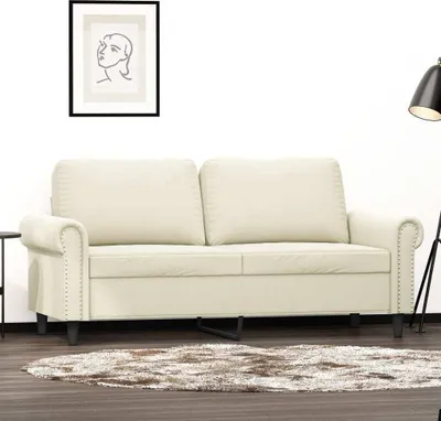 Image de Canapé exclusif, modèle 2 places, couleur crème, 140 cm, revêtement en velours