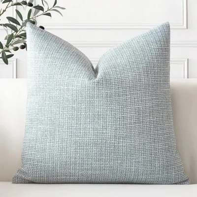 Image de Housse de coussin unie, aspect lin, 50x50 cm, bleu ou gris, 1 pièce