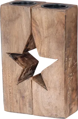 Produktbild von Teelichthalter Stern H20cm Mango-Holz Natur Braun Kerzenhalter Geteilt Tischdeko