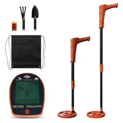 Produktbild von JOIEYOU Kinder Metalldetektoren Outdoor Metall Detektor Set inkl. Plastikschaufel, Grabkralle & Tragtasche Profi Garten Metallsuchgerät mit LCD-Display, Wasserdicht Suchspule & Lang Handgriff (Orange)