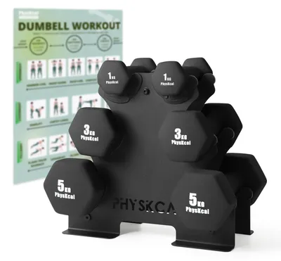 Productafbeelding van Halterset halters halterset met standaard - 18 kg - 2 x 1 kg, 2 x 3 kg, 2 x 5 kg - Zwart - Thuistraining