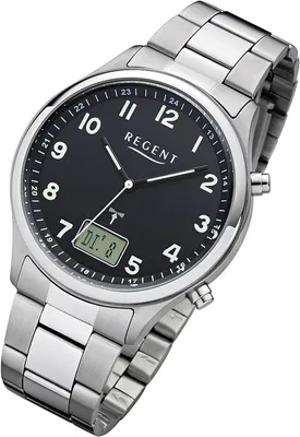 Produktbild von Regent Herren Uhr Funkuhr FR-276 Analog-Digital Metall Armbanduhr silber URBA445