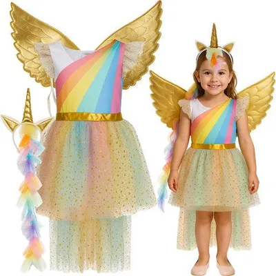 Productafbeelding van Kinderkostuum van een eenhoorn, 3-delige set, maat 122-128 cm
