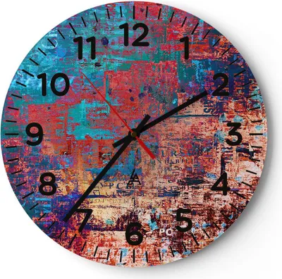 Produktbild von Wanduhr - Rund - Glasuhr - Graffiti modern - 30x30cm - Schleichendes Uhrwerk - Lautlos - zum Aufhängen bereit - Dekoration Modern - Wanddekoration aus Glas - C4AR30x30-3648