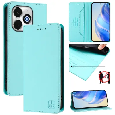 Image de Etui en cuir pour Umidigi G100X, étui à rabat avec fentes pour cartes, portefeuille et support Turquoise