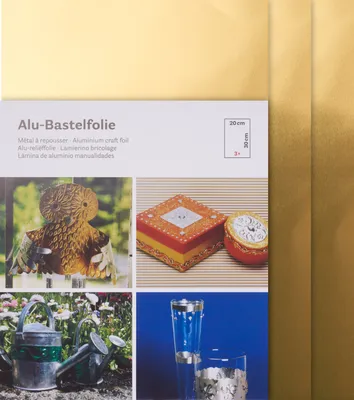 Produktbild von Aluminium-Bastelfolie, 20 x 30 cm, 3 Stück Gold/Gold