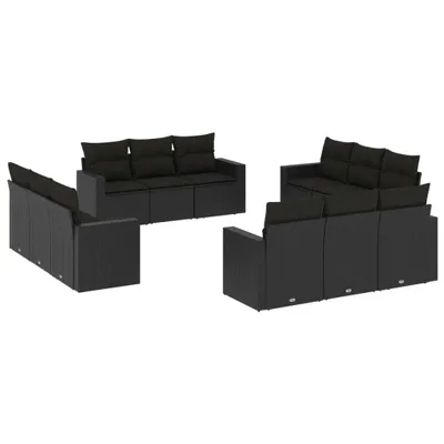 Image de vidaXL Ensemble de 12 canapés de jardin avec coussins noir poly rotin