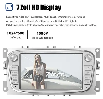 Zdjęcie produktu dla Radio samochodowe do Ford Focus MK2 (2008-2011), 7-calowy ekran dotykowy, system Android 14, nawigacja GPS, CarPlay, Android Auto, kamera cofania, Bluetooth, format 2 DIN, 4 GB pamięci RAM, 64 GB pamięci wewnętrznej