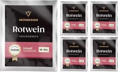 Zdjęcie produktu dla Grünberger Drożdże do czerwonego wina Suche drożdże do 10-50 l wina Drożdże do czerwonego wina Drożdże fermentacyjne PREMIUM – 5 sztuk
