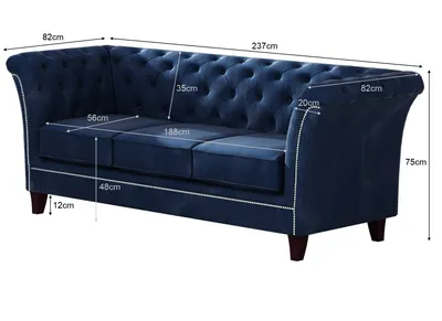 Produktbild von S-STYLE MÖBEL - Zephyr - Chesterfield Polstergarnitur 3+2+1 aus Marineblau Samt-Stoff, B/T/H: 3er - 237 cm/ 82 cm/ 75 cm