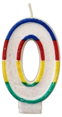 Produktbild von Tortenkerze Zahl "0" Regenbogen glitzernd mit Halter - Zahlenkerze