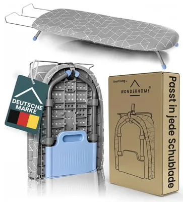 Produktbild von Tischbügelbrett, klappbare Beine, platzsparend, grau, blau , Faltbares Bügelbrett mit Klappfunktion
