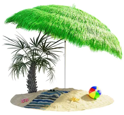 Produktbild von KINGSLEEVE® Sonnenschirm Hawaii Ø160cm Neigbar Höhenverstellbar UV Schutz 30+ Groß Rund Balkon Strand Strohschirm Strandschirm Bast Hawaiischirm Grün