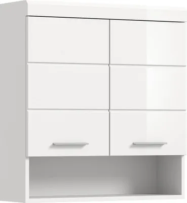 Image de Scout armoire de salle de bain murale 2 portes, 3 portes miroir, 1 étagère blanc brillant, blanc.