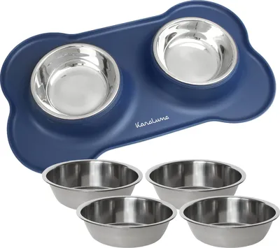 Produktbild von KaraLuna Napfunterlage aus Silikon mit Edelstahl Futternapf I Für Katzen & Hunde (400ml, Blau)