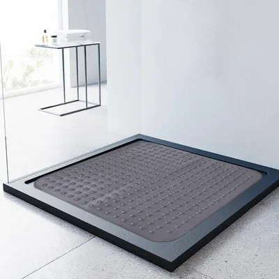 Immagine prodotto di Tappetino antiscivolo per doccia, 80x80 cm, trasparente, grigio, con ventose e fori di scarico