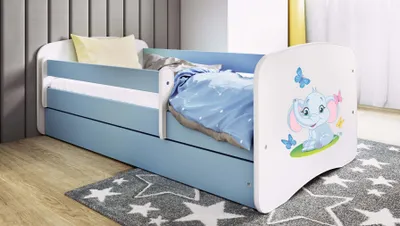 Produktbild von Kinderbett Jugendbett Elefant 70x140, 80x160, 80x180 cm - Komplettset mit Matratze, Schublade & Rausfallschutz