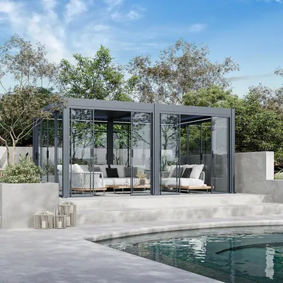 Produktbild von Glasschiebetür Schiebepaneel für Pergola Slim Frame Alu Anthrazit