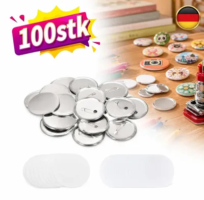 Productafbeelding van 100 stuks, badge-knoop blanco's, 58mm, glanzend, set, wit metaal, blank, rond, voor knutselwerk