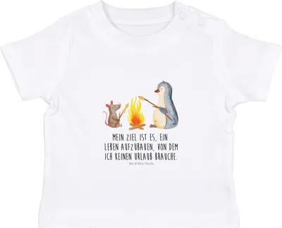 Produktbild von Mr. & Mrs. Panda Babyshirt Pinguin Lagerfeuer 0. - 6. Monat - Weiß - Geschenk, Baby Jerseyshirt, Shirt, Kurzarmshirt, Maus, Kinder Oberteil,  T-Shirt, Pinguine, Job