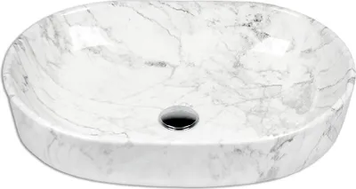 Produktbild von Waschbecken Keramik Marmoroptik Aufsatzwaschbecken Oval 595 x 420 x 140 mm Komplettset