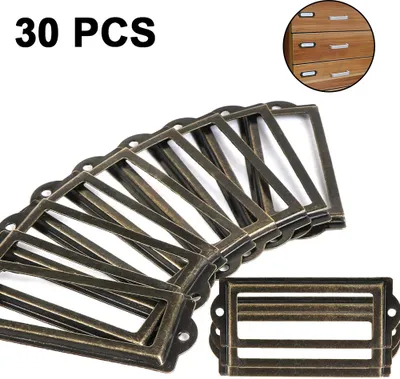 Produktbild von 30 Stück Etikettenrahmen Label Rahmen Label Halter Etikettenhalter Schrankrahmen Kartenhalter Vintage Metall Bronze für Namensschilder Apothekerschrank Schublade Schrank oder Aktenschrank