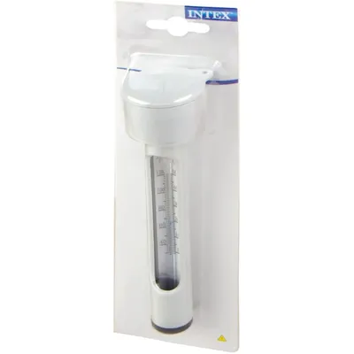 A product packaged for retail sale, showing a thermometer inside a clear plastic blister pack.