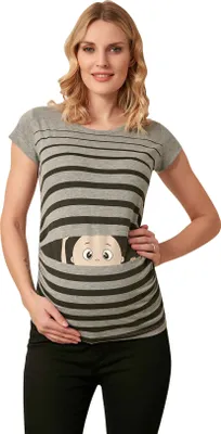 Imagen del producto de Camiseta premamá manga corta cucú – ropa premamá mujer, 95% algodón, gris, talla S