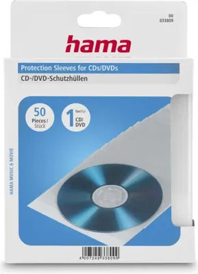 Obrázok produktu pre Hama ochranné obaly na CD/DVD, balenie po 50 ks, 135 x 185 x 37 mm, priehľadné