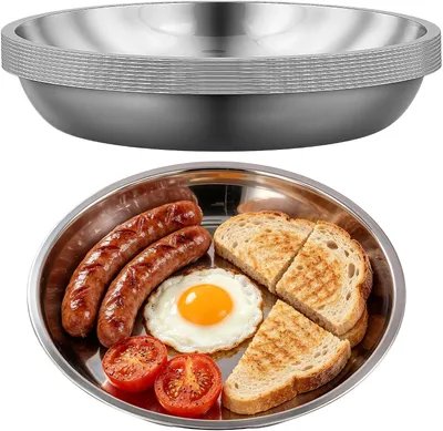 Obrázok produktu pre Sada 10 nerezových tanierov, priemer 24 cm, vhodné na kempovanie