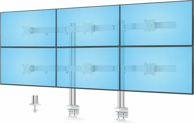 Produktbild von StarTech.com Six-Monitor Desk Mount w/ Crossbar, Up To 32" Screens/17.6lb - Befestigungskit - für 6 LCD-Displays - Säule, dual - Kunststoff, Stahl - weiß - Bildschirmgröße: 43.2-81.3 cm (17"-32")