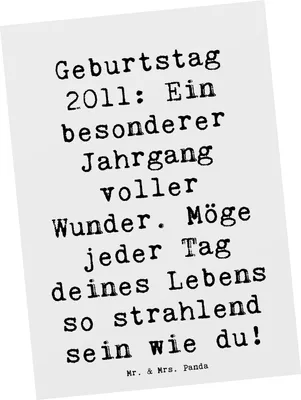 Produktbild von Mr. & Mrs. Panda Postkarte Spruch 2011 Geburtstag - Weiß - Geschenk, Happy Birthday, Geburtstagsfeier, Geburtstagsgeschenk, voller Wunder, Postkarten, Jubiläum, Grußkarte