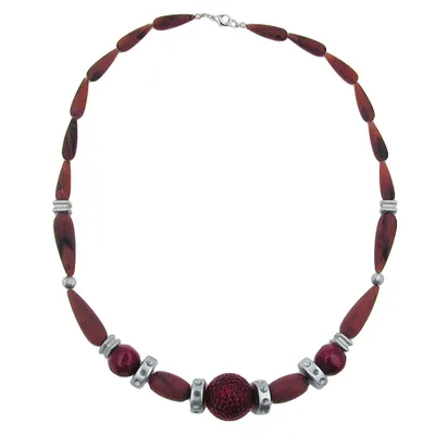 Produktbild von Kette Kunststoffperlen schokobraun weinrot altsilbergrau 55cm rot 55 cm